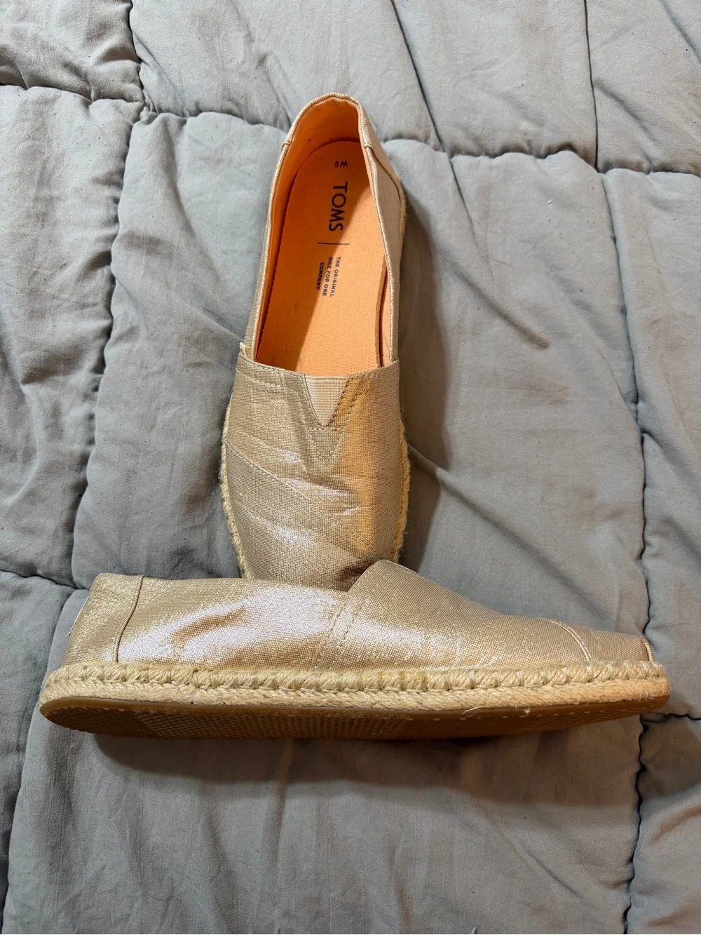 TOMS Women's Metallic Champagne Espadrille Flats